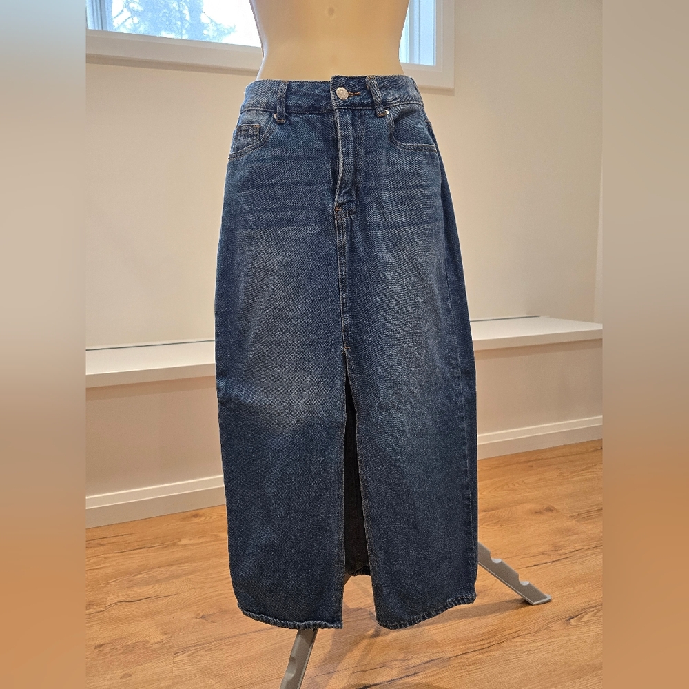 SHEIN Dark Blue Straight Leg Jeans Skirt